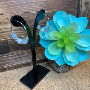 Handmade Genuine Aquamarine and Mother of Pearl 1” Stainless Steel hoops.